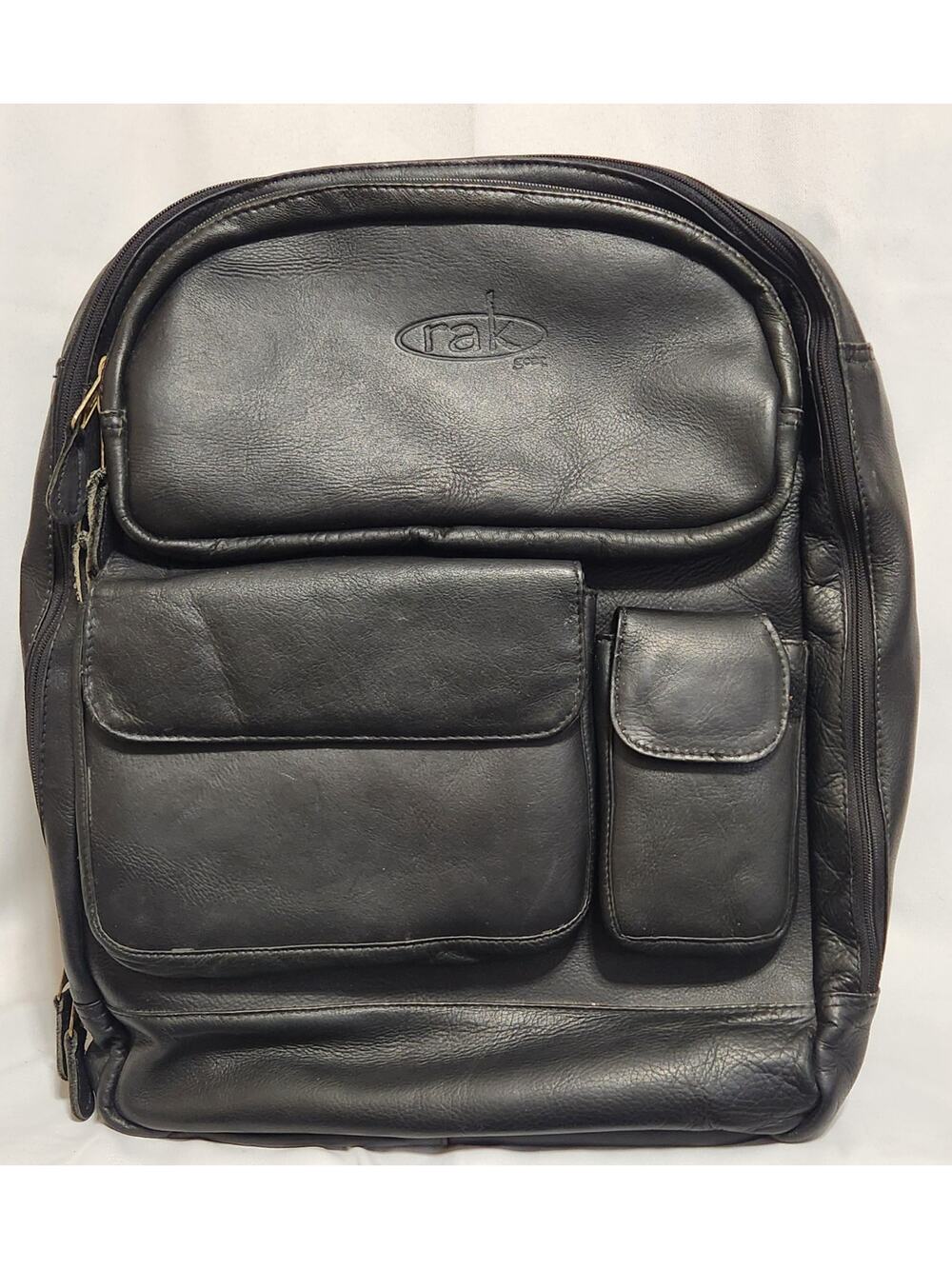 Vintage Rak Gear‎ Black Leather Mulitpocket Unisex Backpack EUC